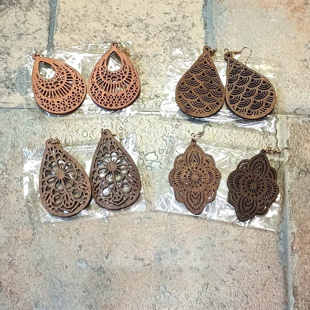4 pair wooden boho earrings